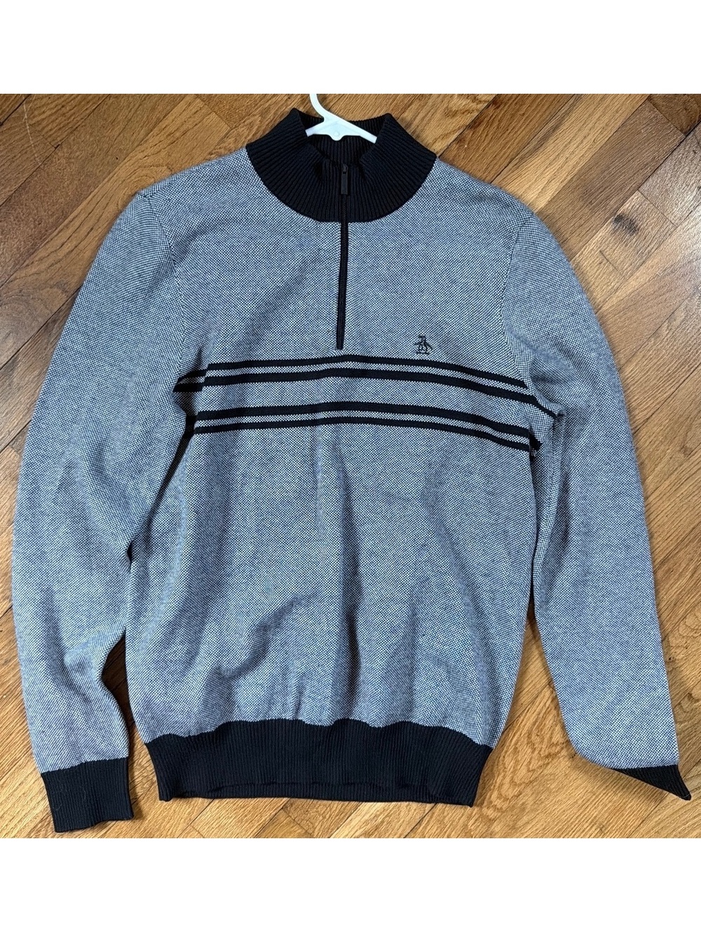Small - Men - Original Penguin Grey Black Half-Zip Sweater